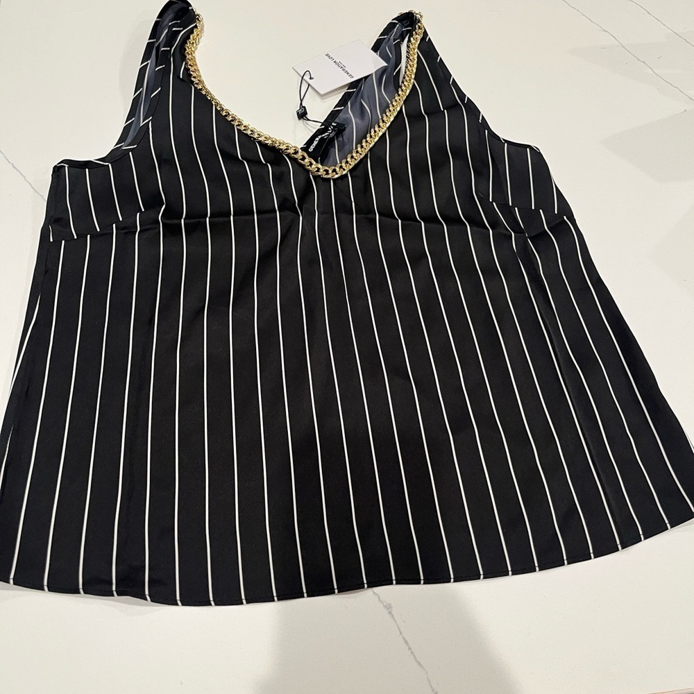 NWT Generation Love Dallas Chain Tank Top Black White Pinstripes